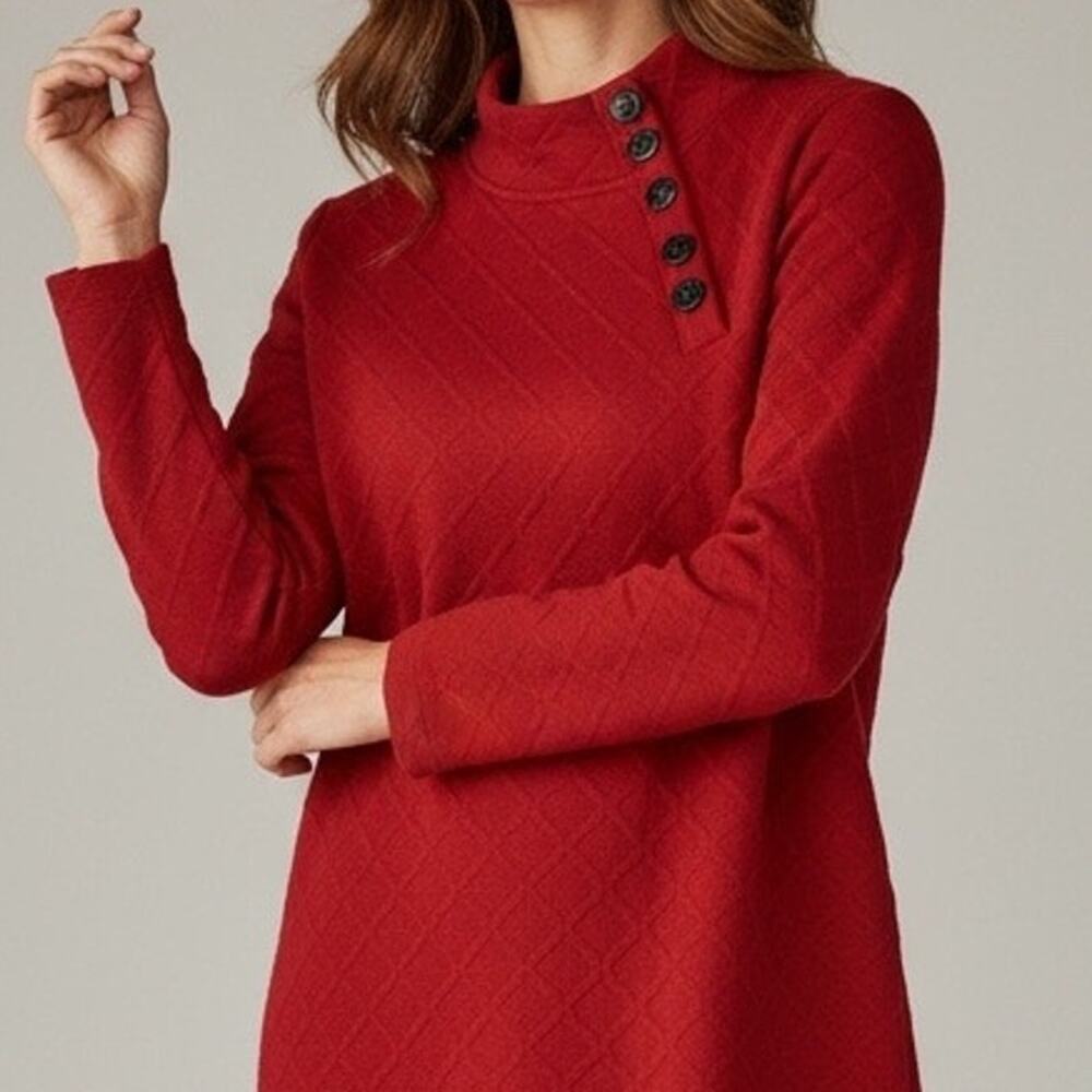 Appleseeds Knit Shift Dress size Large Petite Red Asymmetrical Mock Neck Retro